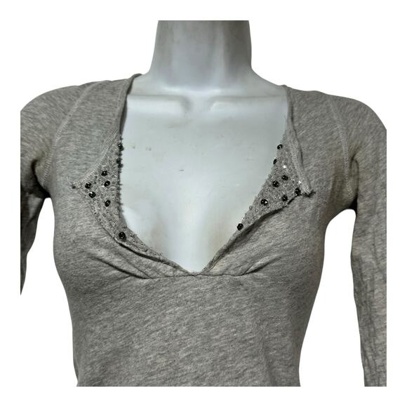 vintage abercrombie fitch y2k grey 3/4 sleeve henley top beaded blouse Size S - Picture 2 of 9